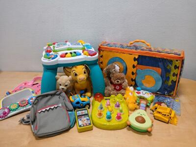 Toddler Toy Bundle: SKIP*HOP Avocado Guitar, Fisher-Price Controller, Backpack, Plush, Books, Table