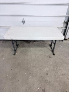 4 ft Rectangular Folding Utility Table, White Plastic Top, Steel Frame, Indoor/Outdoor
