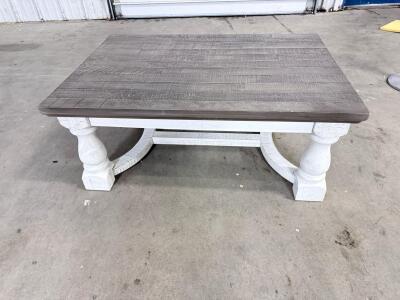 Farmhouse Rustic Rectangular Coffee Table, Wood Plank Top, Distressed White Base, 48"x30"