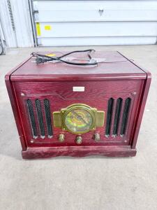 Teletec Turntable CD AM/FM Radio Combo, Cherry Wood Cabinet, Tray-Loading CD, Vintage Style