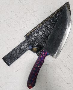(1) Fixed Blade Cold Steel Chefs Kitchen Knife With Wood Handle And Sheath