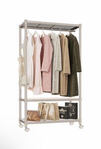 IZEUK 3-Tier Rolling Garment Rack with Single Rod & Wheels, Beige Steel, Model AS4585175VBGP301