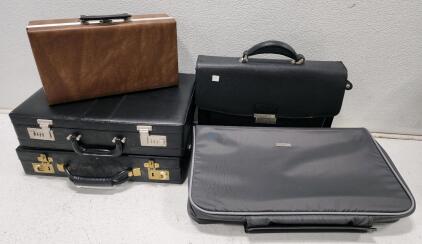 Mixed Lot: 5 Business Briefcases, Attache Cases & Laptop Bag &ndash; Brown, Black & Grey, Multiple Materials