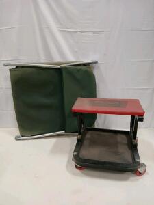 Harbor Freight Rolling Mechanic&rsquo;s Shop Stool with Padded Seat & Folding Stretcher, Aluminum Frame