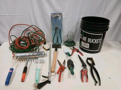Large Mixed Lot: Garden Hand Tools, Mechanic&rsquo;s Stethoscope, Extension Cord, Black & Decker Pruner