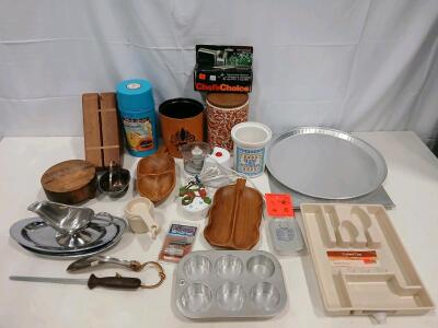 Mixed Vintage & Modern Kitchenware Lot: Chef&rsquo;s Choice 460 Sharpener, Thermos, Bowls, Trays, Canisters