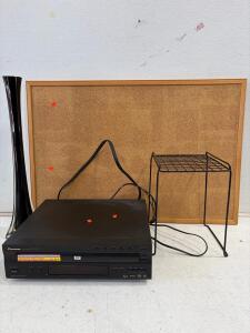 Tall Black Art Glass Vase with Flared Trumpet Shape, 22" Hand-Blown Murano Style Clear Edged Base. Pioneer DVD player model DV-C503 5 disc changer for DVD/CD/CD-R,VCD playback. Peg board and little black locker shelf. powers on, please inspect in person.