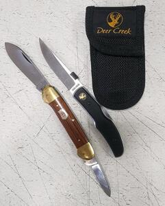 (1) Kissing Crane Wood Handle Canoe Pocket Knife (1) Deer Creek Lockback Pocket Knife