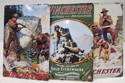 (3) 8"x13" Winchester Reproduction Promotional Tin Signs