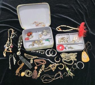 Mixed Vintage & Modern Costume Jewelry Lot &ndash; 45+ Pieces, Necklaces, Earrings, Bangles, Boxes