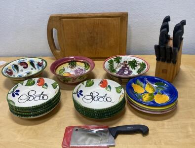 Hand-Painted Italian Ceramic Pasta and Serving Bowl Set &ndash; 12 Pieces, Fruit & Vegetable Motifs - Knives and More