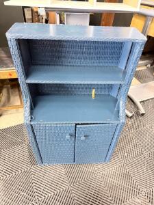 Blue Wicker/Rattan Storage Cabinet with 2 Shelves & Double Doors, Approx. 36"x24"x12"