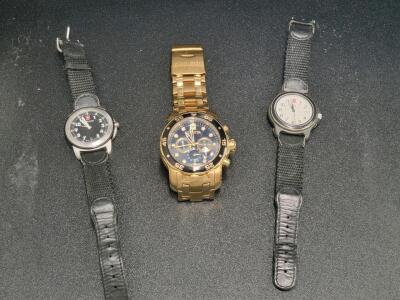 (1) Invicta Pro Scuba Diver Chonocraphical 48mm Men's Wristwatch Model 0073, (1) Victoronix Swiss Army Watch Original SAI Collection, & (1) Victoronix Swiss Army Watch Military Field Series