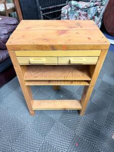Solid Pine Side Table with 2 Drawers and Shelf, Approx. 20"x15"x28", No. 4 Marking