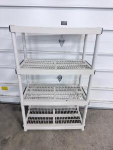 Plastic Utility Shelving Unit, Ventilated 4-Shelf Rack, 36"x14"x54", White/Black