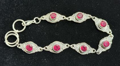 925 Niassa Bolo Bracelet, Silver, Ruby Stones