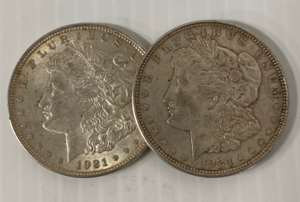 (2) 1921 Morgan Silver Dollars