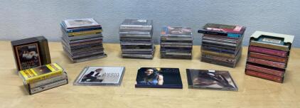 Large Mixed Music Album Collection &ndash; 55+ CDs, Cassette Tapes, 8-Track, Classical & Pop Artists