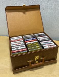 48 Vintage Audio Cassette Tapes Pop, Jazz, Country Hits with Faux Leather Storage Case Lot