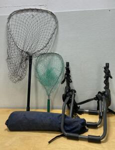 2 Aluminum Fishing Landing Nets + Bell 2-Bike Trunk Mount Rack and Storage Bag Outdoor Lot
