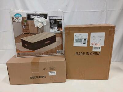 Bestway Twin Air Mattress 20" w/ Built-In Pump, Suhine 90 Pc Hat Scarf Set, Bed Rails X004NQT5S1