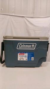 Coleman 316 Series 62 QT Wheeled Cooler, Blue, 6" Wheels, TempLock Insulation, UPC 76501147113