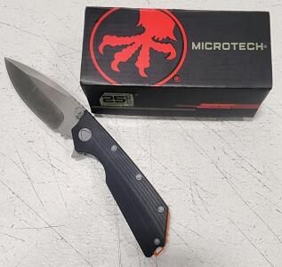 Microtech Folding Knife, 25th Anniversary Edition, Drop Point, Black Handle, Box Included