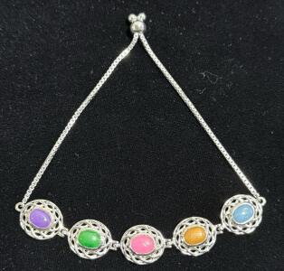925 Stamped Multi Colored Bracelet