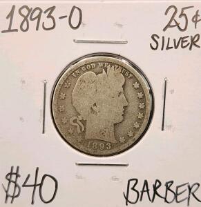 1893-O Barber Silver Quarter