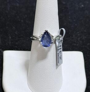 Pear Tanzanite Solitaire Ring 2.26ct in Silver, Twisted Shank, K11E8