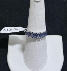 14K White Gold Tanzanite Ring, 1.53 Ct, 7 Oval Stones, Prong Setting, Model K14E3