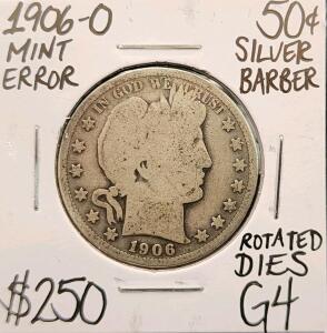 1906-O G4 Mint Error Silver Barber Half Dollar