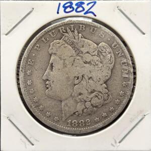 1882-O Morgan Silver Dollar, New Orleans Mint, 90% Silver, Circulated, Visible Date & Mint Mark