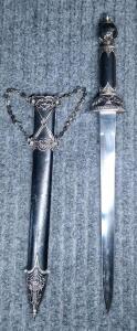 (1) Decorative 2-Edged Dagger W/ Sheath, 10" Stainless Steel Blade, 16" Overall