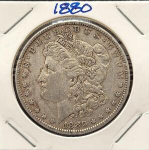 1880-O Morgan Silver Dollar, New Orleans Mint, 90% Silver, 38.1mm Diameter, Circulated