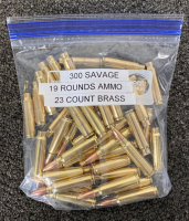 300 Savage Brass Casings (23 count) and (19) Rounds Live Ammo