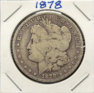 1878 Morgan Silver Dollar, Philadelphia Mint, 90% Silver, 38.1mm, Circulated