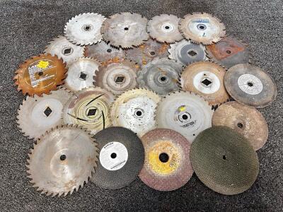 Lot of 20+ Mixed Circular Saw Blades & Cut-Off Wheels, 7"&ndash;10", Carbide & Abrasive, Multiple Brands