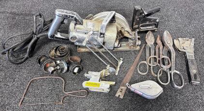 Vintage Tool Lot Including: Black & Decker Worm Drive Saw (Parts or Repair), Hand Tools, Saw and More
