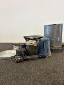Vintage Mixed Camping Cookware With Maglite Flashlight, Coffee Pot, Pots & Accessories