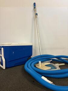 Swimming Pool Cleaning Kit with Telescopic Pole, Vacuum Head, Skimmer Net, 30ft Hose, Igloo Rolling Cooler
