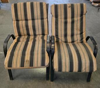 Outdoor Cushioned Patio Chairs With Metal Frame And Striped Fabric