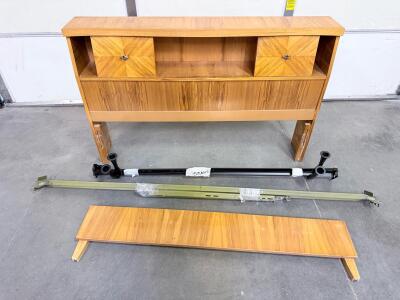 Vintage Wooden Queen Bookcase Headboard With Storage, Sliding Doors, And Mounting Rails