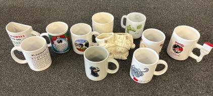 Assorted Collectible Coffee Mug Lot &ndash; Purdy Novelty, Jeanette 1972, Roswell UFO, Cat, Dog, Cow Themes