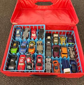 Fast Lane 48 Car Carry Case with 25+ 1:64 Scale Diecast Cars, Mixed Brands, Removable Trays