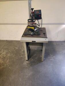 Hat/Cap Heat Press Machine with Digital Controls on Teletype Steel Equipment Stand (Tested and Powers On)