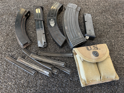 Assorted Firearm Magazines: Beretta 92F 9mm, AK-47 30rd, Ruger 10/22 Eagle 25rd, US GI Pouch