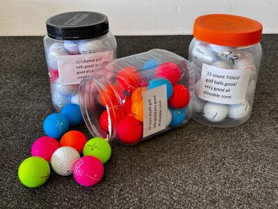 Mixed Lot Golf Balls &ndash; 22 Titleist, 26 Maxfli Softfli, 22 Callaway, Mixed Colors, Playable Condition