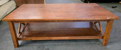 Modern Farmhouse Wood Coffee Table With Lower Shelf And X-Brace Sides, Approx. 47"x24"x18"