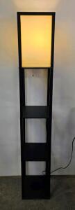 Black Wood Shelf Floor Lamp With 3 Shelves, Pull Chain, Fabric Shade, 63 In Height